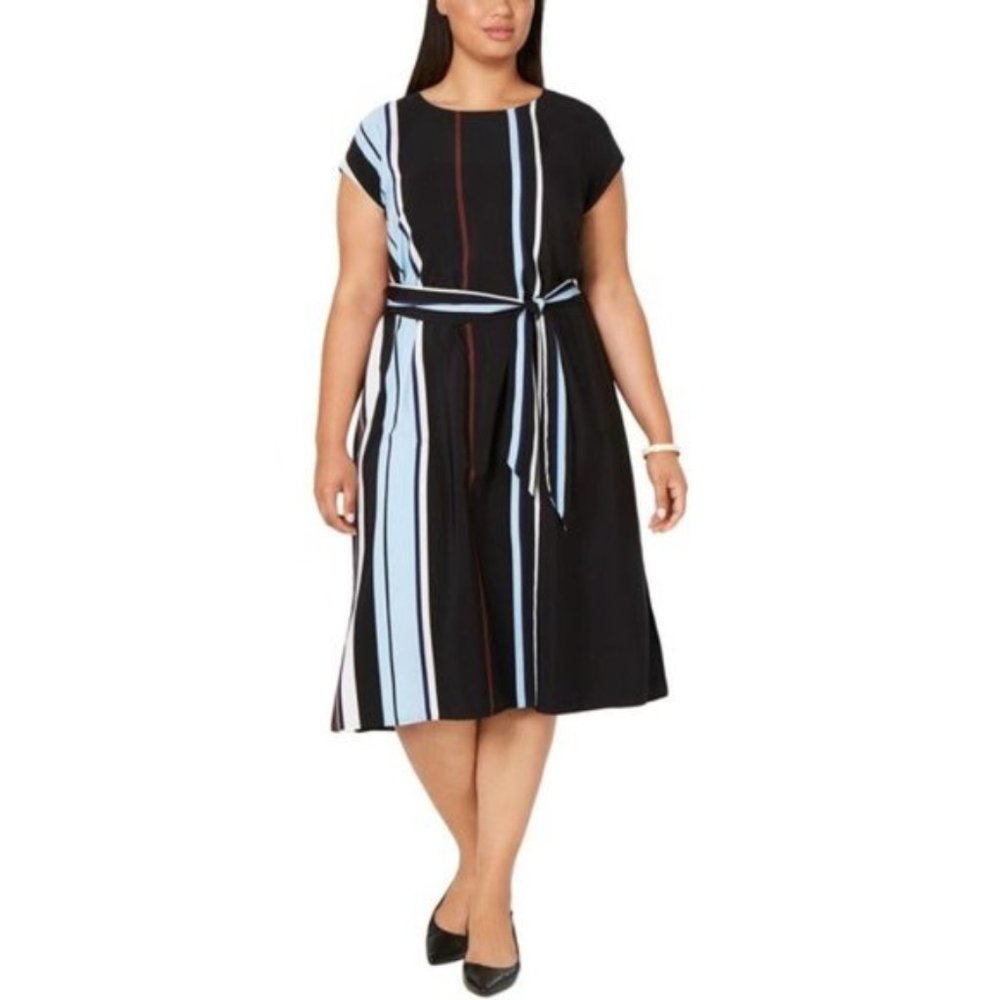 Alfani Womens Striped Office Workwear Midi Dress